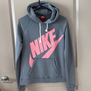 Nike Heather Gray Hoodie with Pink Swoosh